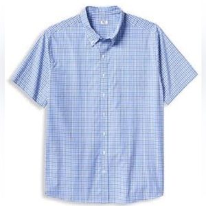 DXL Big + Tall Essentials Men's Plaid Blue Poplin Short-Sleeve Sport Shirt 3XL